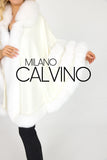 Fur Trimmed Cashmere Poncho - White - Milano Calvino image 5