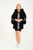Alcboll Fox Black Alcantara Fur Trimmed Coat - Milano Calvino