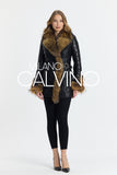 Fur Trimmed Leather Jacket Long Black Natural - Milano Calvino