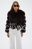 Women’s V Form Zipped Convertible Fur Jacket (Can Be Worn as a Vest) - Dark Brown - Milano Calvino