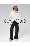 Fur Hooded Jacket Alcantara Kumaş - Beige - Milano Calvino
