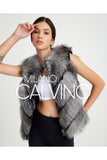 Women’s V Form Zipped Convertible Fur Jacket (Can Be Worn as a Vest) - Silver - Milano Calvino image 3