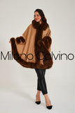 Fur Trimmed Cashmere Poncho - Camel - Milano Calvino