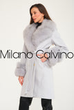 Fur Trimmed Cashmere Coat Blue - Sky Blue - Milano Calvino image 4