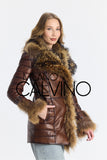 Fur Trimmed Leather Jacket Long Brown - Milano Calvino image 4