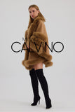Fur Trimmed Cashmere Poncho - Dark Beige - Milano Calvino image 5