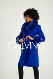 Fur Trimmed Cashmere Coat - Navy - Milano Calvino image 2