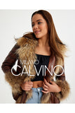 Fur Trimmed Leather Jacket - Brown with Raccoon Trim - Milano Calvino image 2