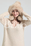 Noelle Knitted Fur Trimmed Luxury Beanie – Çift Ponponlu TaYellowm - Beige - Milano Calvino image 2