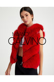 Women’s V Form Zipped Convertible Fur Jacket (Can Be Worn as a Vest) - Red - Milano Calvino image 8