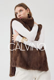 Yüksek Collar Luxury Fur Cape Vest – Mink Brown - Milano Calvino image 5