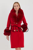 Fur Trimmed Cashmere Coat Red - Milano Calvino