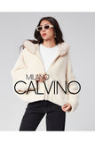 Fur Hooded Jacket Alcantara Kumaş - Beige - Milano Calvino image 8