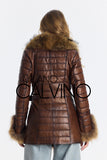 Fur Trimmed Leather Jacket Long Brown - Milano Calvino image 8