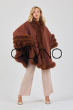 Fur Trimmed Cashmere Poncho - Auburn - Milano Calvino image 6