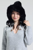 Noelle Knitted Fur Trimmed Luxury Beanie – Çift Ponponlu TaYellowm - Black - Milano Calvino image 2