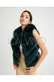 Women’s V Form Zipped Convertible Fur Jacket (Can Be Worn as a Vest) - Khaki - Milano Calvino image 2
