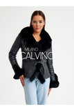 Fur Trimmed Leather Jacket - Black - Milano Calvino