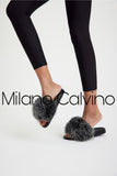 Fur Trimmed Slipper - Brissa - Milano Calvino
