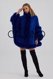 Fur Trimmed Cashmere Poncho - Navy - Milano Calvino image 6