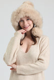 Noelle Knitted Fur Trimmed Luxury Beanie – Çift Ponponlu TaYellowm - Beige - Milano Calvino image 4