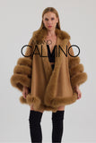 Fur Trimmed Cashmere Poncho - Dark Beige - Milano Calvino image 2