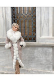 Sultan Fur Trimmed Alpaca Coat ( White ) - Beige/White - Milano Calvino