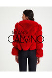 Women’s V Form Zipped Convertible Fur Jacket (Can Be Worn as a Vest) - Red - Milano Calvino image 7