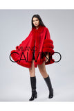 Fur Trimmed Cashmere Poncho - Red - Milano Calvino