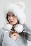 Noelle Knitted Fur Trimmed Luxury Beanie – Çift Ponponlu TaYellowm - White - Milano Calvino image 2