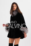 Black Alcantara ve Silver Fur Detaylı Poncho - Milano Calvino image 4