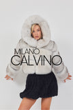 Hooded Fur Jacket Kolları Çıkarılabilir - Naturel White - Milano Calvino