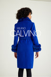 Fur Trimmed Cashmere Coat - Navy - Milano Calvino image 3