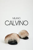 Fur Trimmed Slipper - Cream - Milano Calvino
