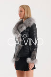 Fur Trimmed Leather Jacket - Black Silver - Milano Calvino image 7