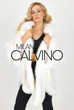 Fur Trimmed Cashmere Poncho - White - Milano Calvino image 6