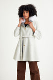 Alpaca Wool & Fur Trimmed & Çift Taraflı Women’s Coat - White - Milano Calvino