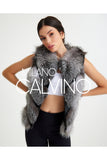 Women’s V Form Zipped Convertible Fur Jacket (Can Be Worn as a Vest) - Silver - Milano Calvino image 5