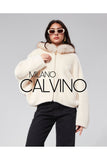 Fur Hooded Jacket Alcantara Kumaş - Beige - Milano Calvino image 3