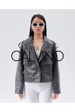 Women’s Oversize Genuine Leather Jacket Jacket - Grey - Milano Calvino