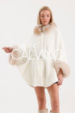Ecru Alcantara ve Fross Fur Detaylı Poncho - Ekru - Milano Calvino image 3