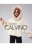 Fur Hooded Jacket Alcantara Kumaş - Beige - Milano Calvino image 6