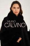 Fur Trimmed Cashmere Poncho - Black - Milano Calvino image 4