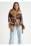 Fur Trimmed Leather Jacket - Brown with Raccoon Trim - Milano Calvino image 3