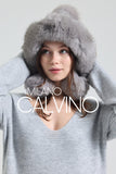 Noelle Knitted Fur Trimmed Luxury Beanie – Çift Ponponlu TaYellowm - Grey - Milano Calvino image 7