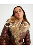Fur Trimmed Leather Jacket - Brown with Raccoon Trim - Milano Calvino image 6