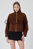 Genuine Suede Leather Zipped Jacket – Acı Kahve - Cognac - Milano Calvino image 5