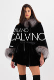 Black Alcantara ve Silver Fur Detaylı Poncho - Milano Calvino