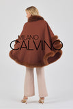 Fur Trimmed Cashmere Poncho - Auburn - Milano Calvino image 5