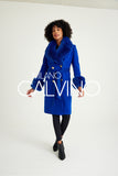 Fur Trimmed Cashmere Coat - Navy - Milano Calvino image 6